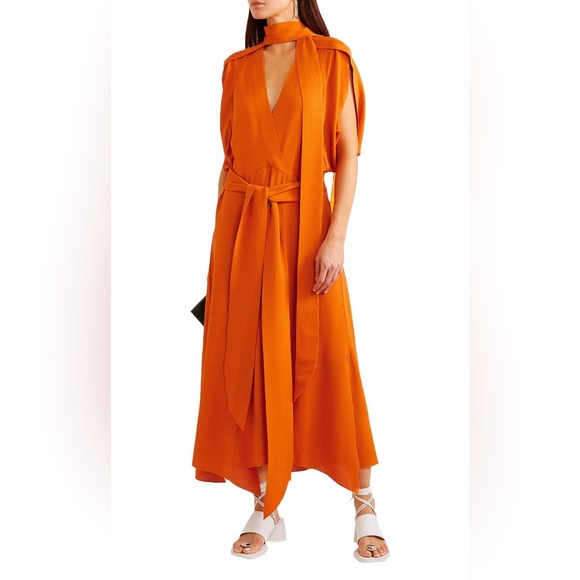 Petar Petrov Dresses & Skirts - ♦️Petar Petrov Orange Maxi Dress with Tie Detail diamonds ♦️